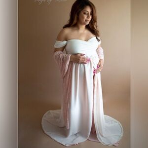 Sew Trendy Elegant Off-Shoulder Maternity Dress with 3 tone split skirt